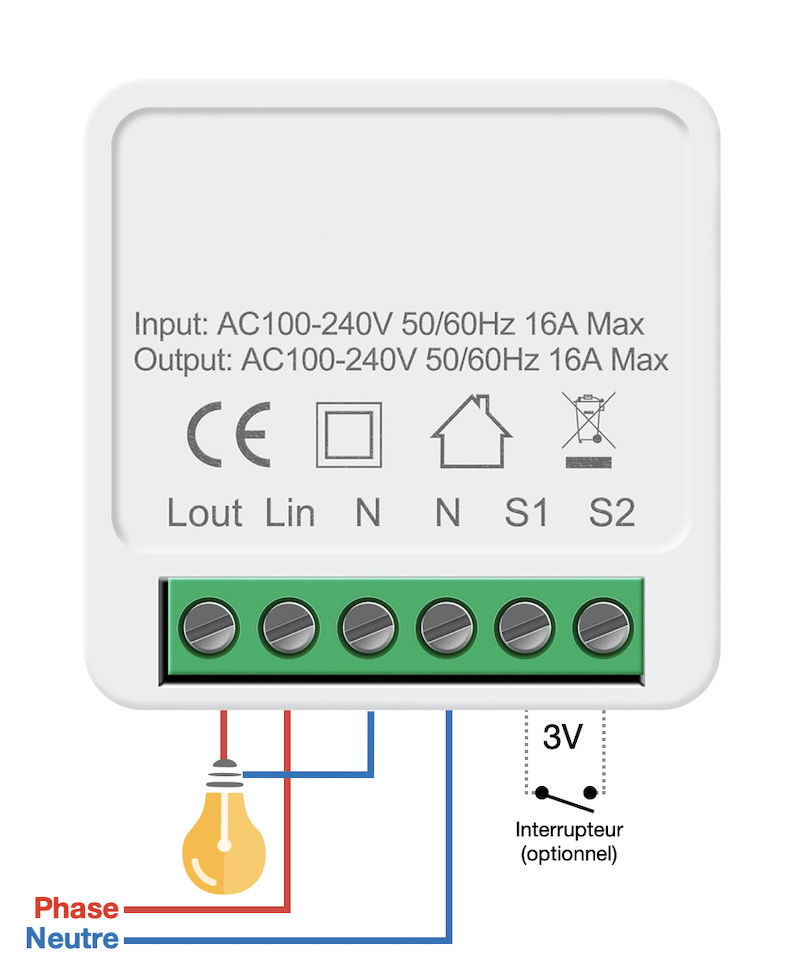 Câblage du micromodule ZigBee interrupteur 16 ZigBee-MM1S16A