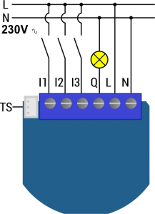 câblage du Qubino 1 relai Flush 1 Relay ZMNHAD1 en 230VAC