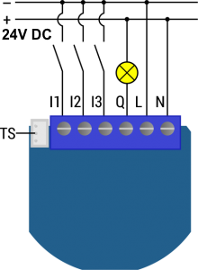 câblage du Qubino 1 relai Flush 1 Relay ZMNHAD1 en 24V