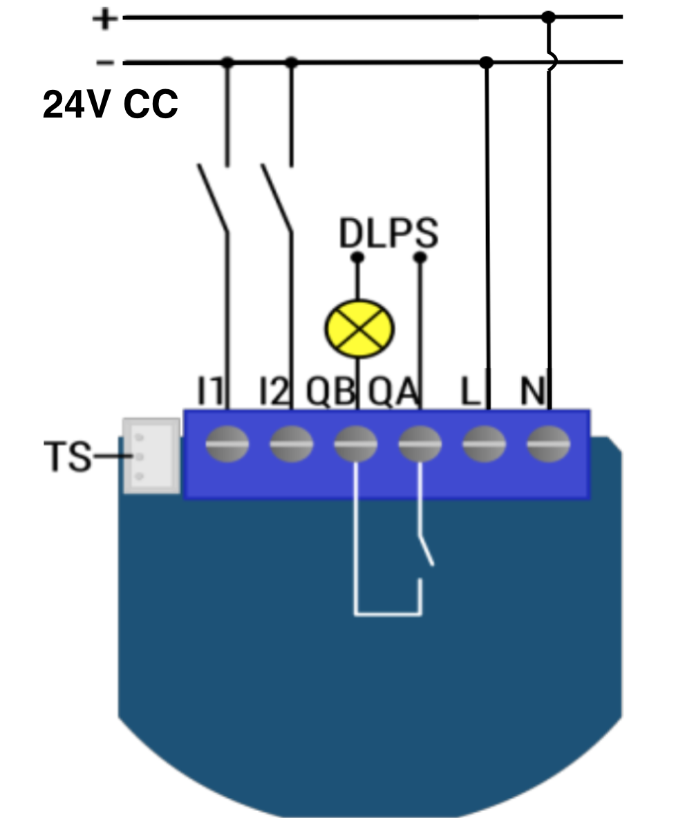 câblage du Qubino 1 relai Flush 1D Relay ZMNHND1 en 24V CC