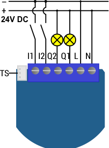 câblage du Qubino 2 relais Flush 2 Relays ZMNHBD1 en 24V