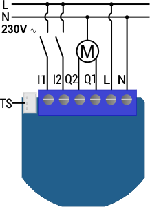 câblage du Qubino pour volet roulant Flush Shutter ZMNHCD1 en 230VAC