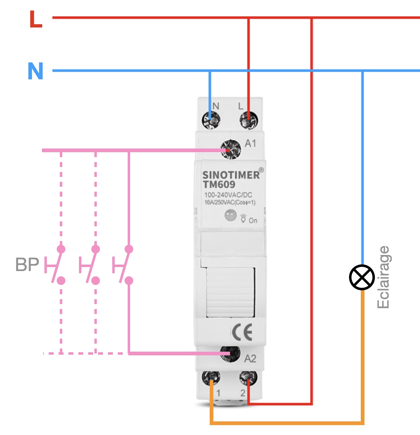 Câblage du Télérupteur / contacteur WiFi DIN 16A compatible Tuya Smart Life, Google Home, Amazon Alexa