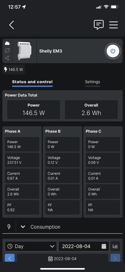 Application du module de mesure de consommation connecté Shelly 3EM