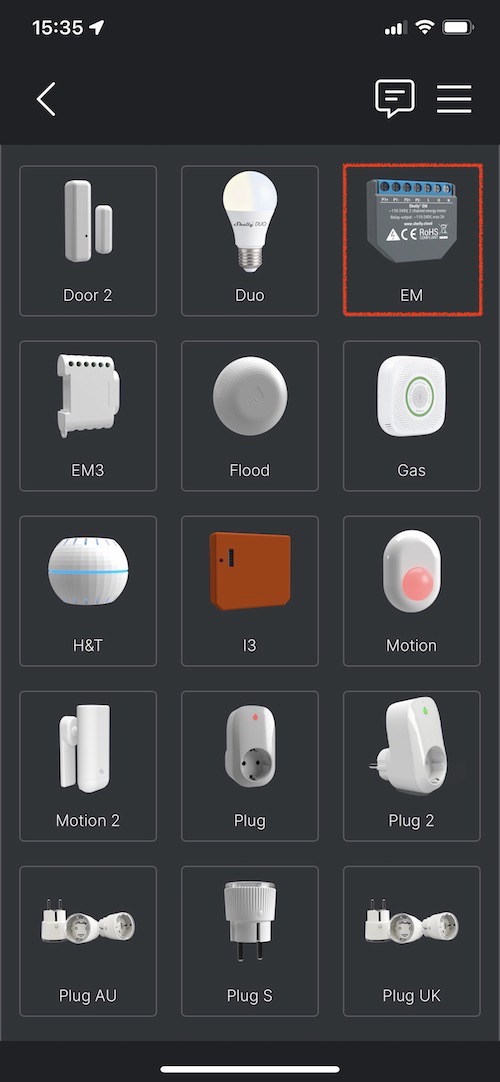 Ajout du Shelly EM Energy Meter à l'application Shelly