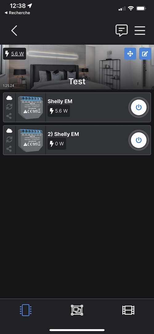 Affichage des 2 canaux de mesures du Shelly EM Energy Meter