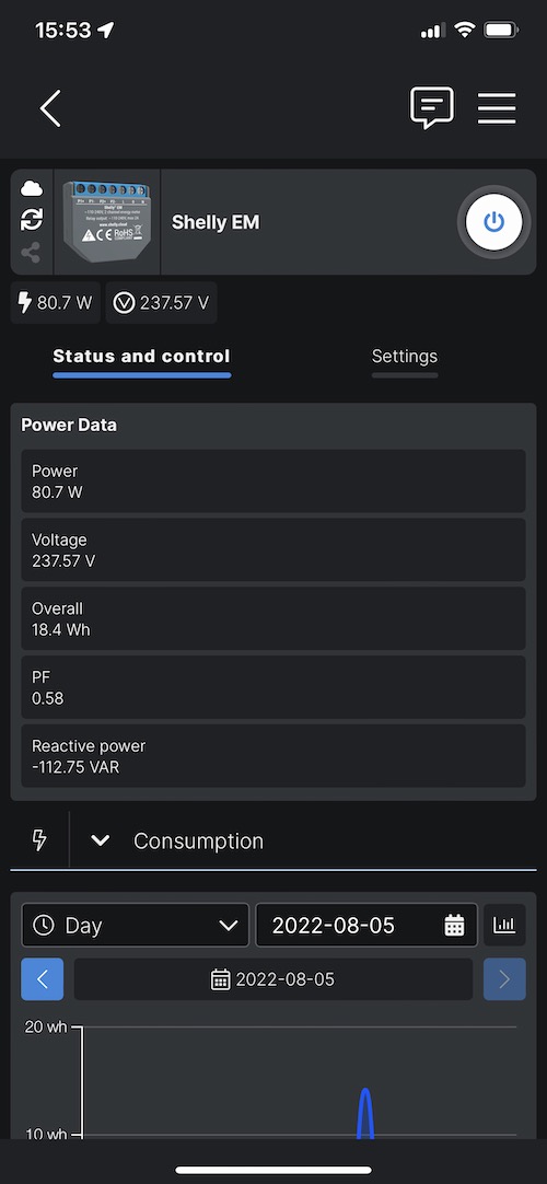 Application du module de mesure de consommation connecté Shelly EM Energy Meter