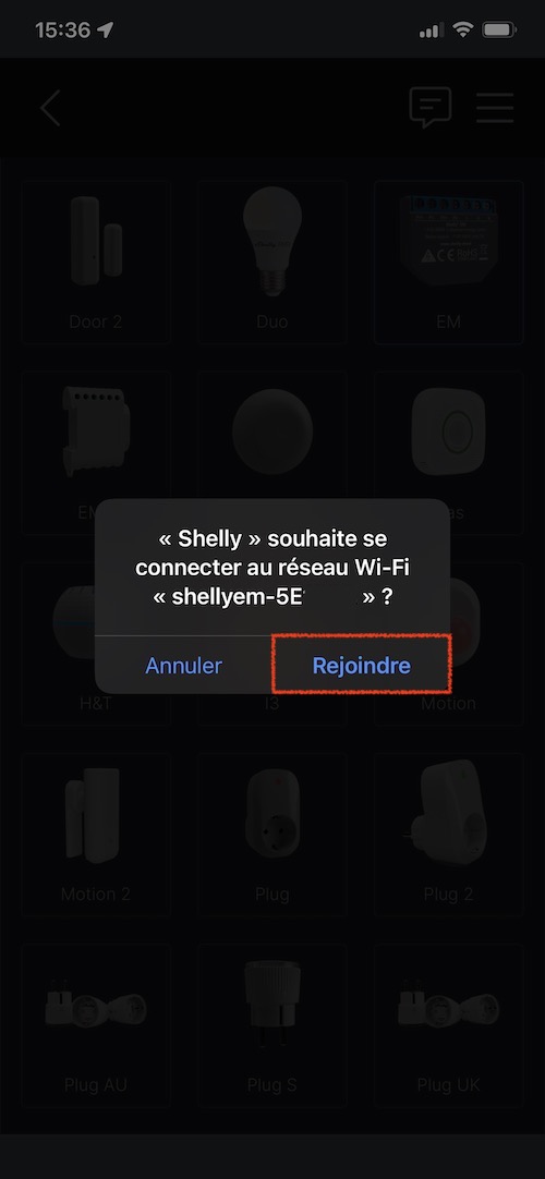 Confirmation de l'ajout du Shelly EM Energy Meter