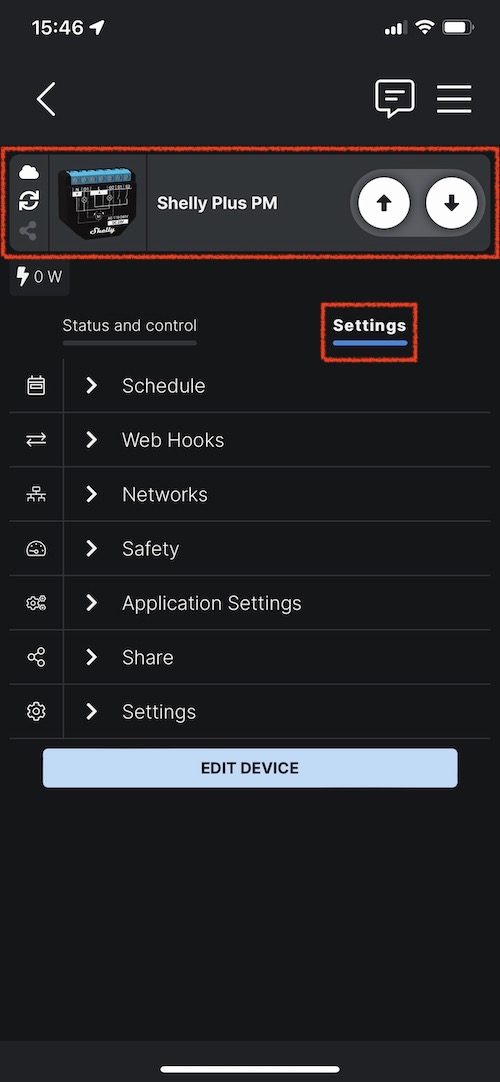 Réglages de paramètres de configuration du Shelly Plus 2PM en mode volet roulant