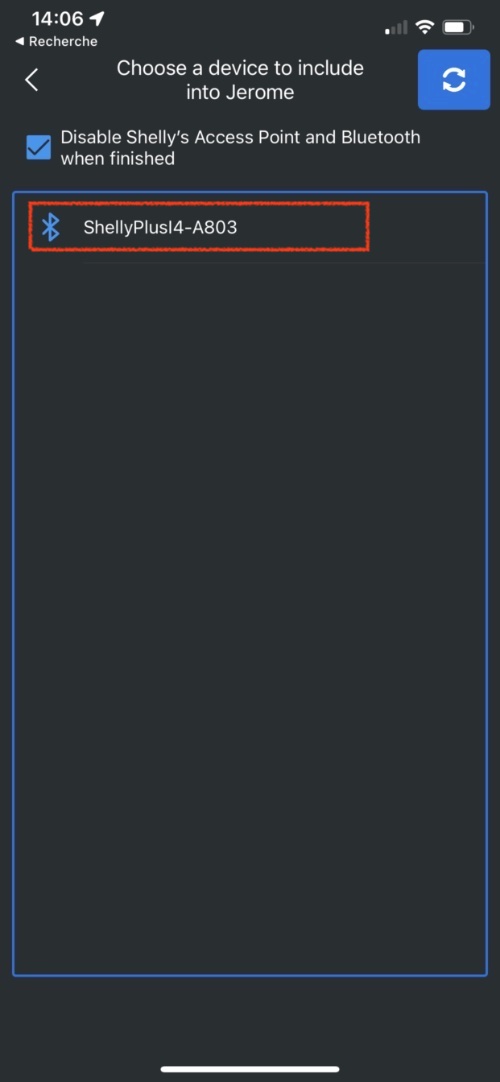 Détection du Shelly Plus i4 en Bluetooth