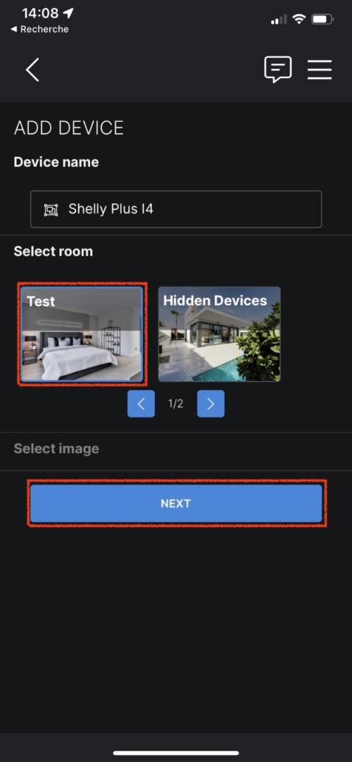 Choix de la pièce attribuée au Shelly Plus i4