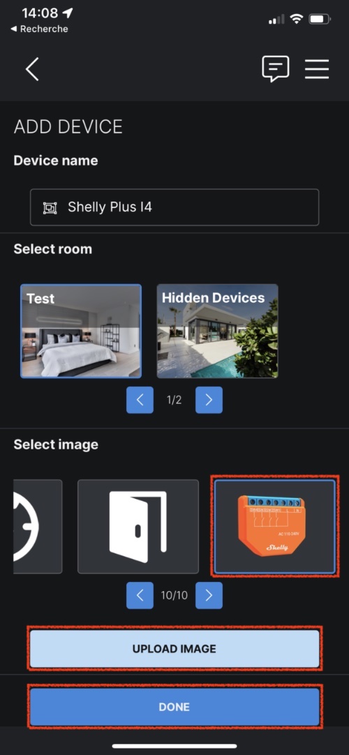 Choix de l'image attribuée au Shelly Plus i4