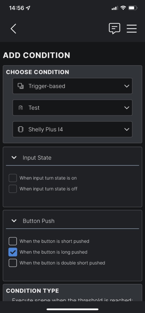 Exemple de conditions dans une scène avec Shelly Plus i4