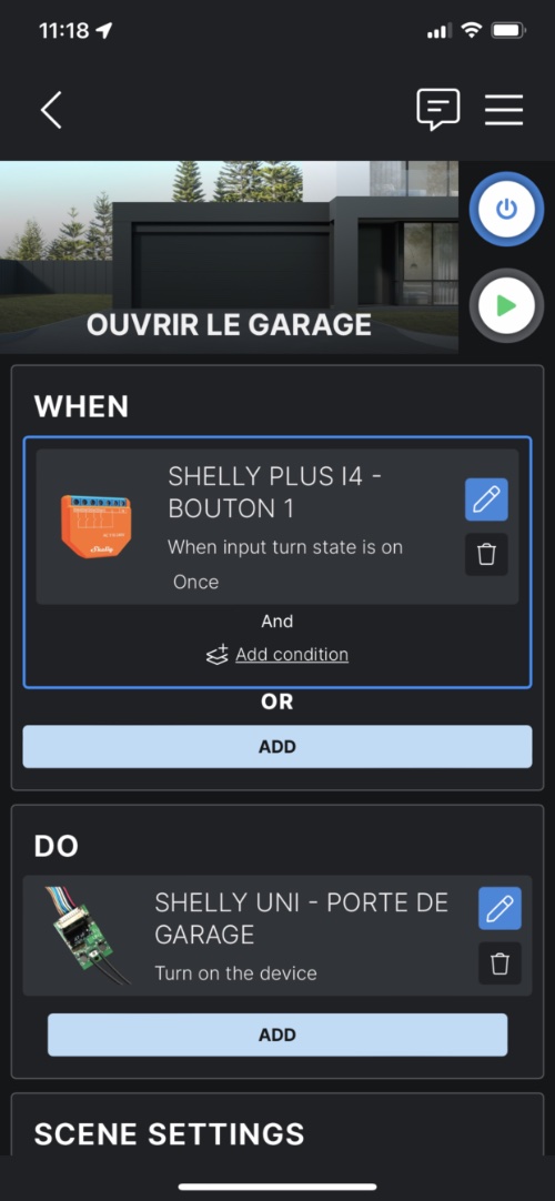 Exemple de scène avec le Shelly Plus i4