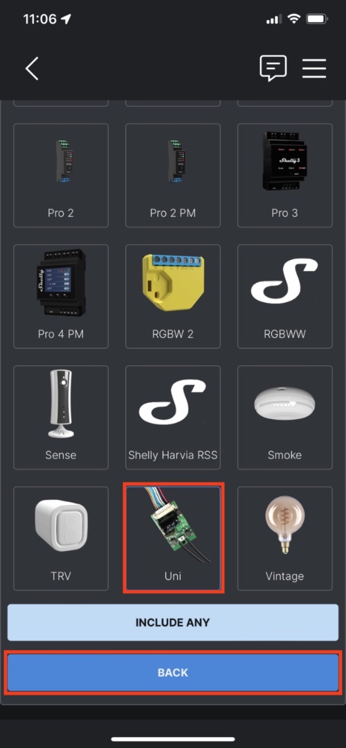 Ajout du Shelly Uni à l'application Shelly