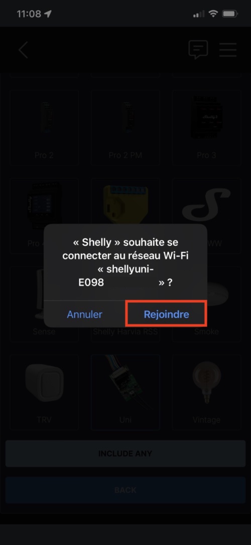 Se connecter au réseau WiFi AP du Shelly UNI