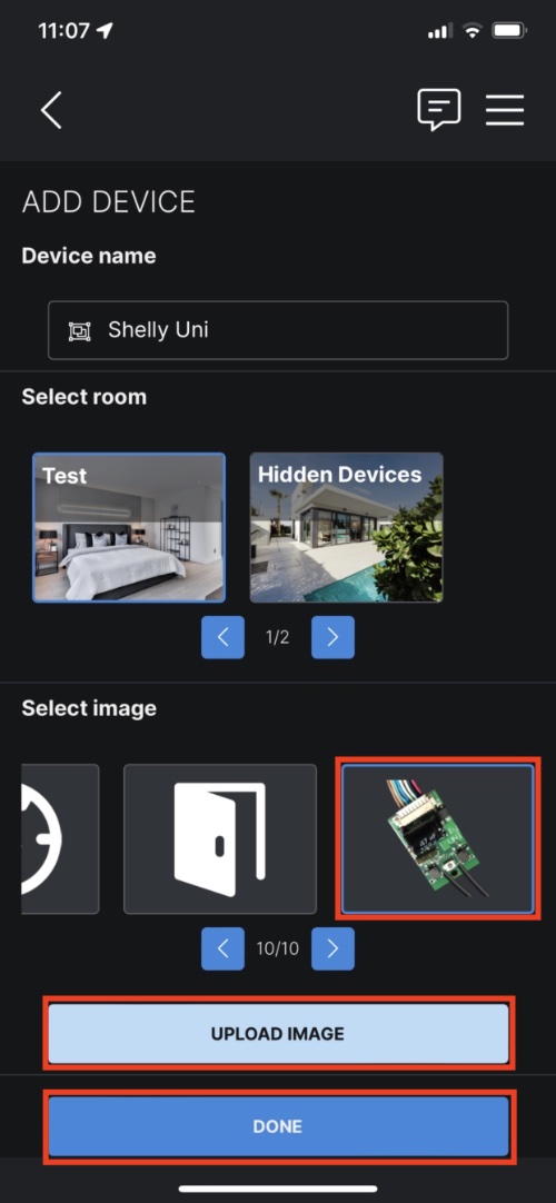 Attribuer une image au Shelly UNI