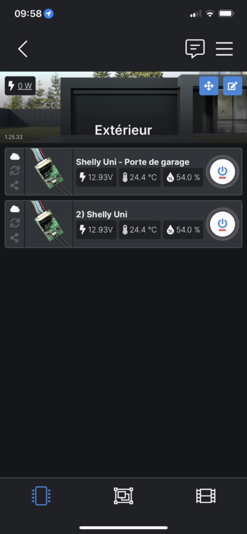 Affichage des 2 groupes entrée/sortie du Shelly UNI 
