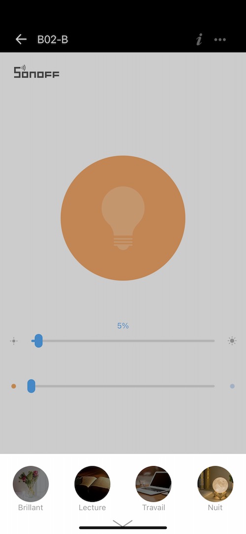 Application smartphone eWelink (iOS et Android) pour ampoule Sonoff B02BA60