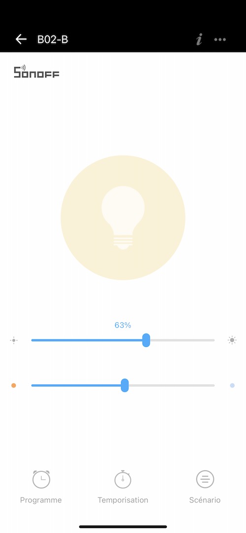 Application smartphone eWelink (iOS et Android) pour ampoule Sonoff B02BA60