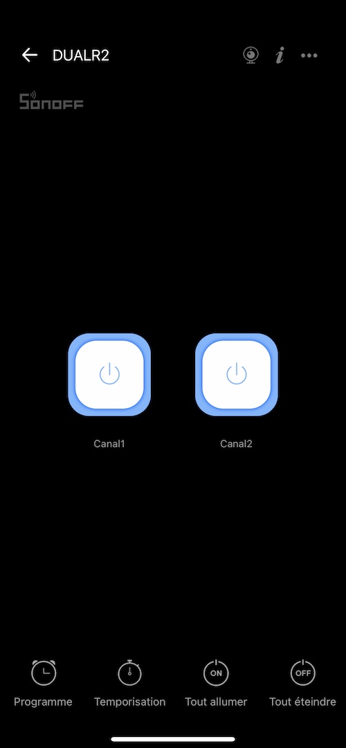 Application smartphone eWelink (iOS et Android) pour Sonoff Dual2