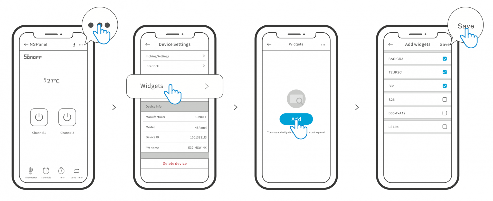 Ajouter des Widgets sur l'écran du panneau de commande domotique tactile Sonoff NSPanel