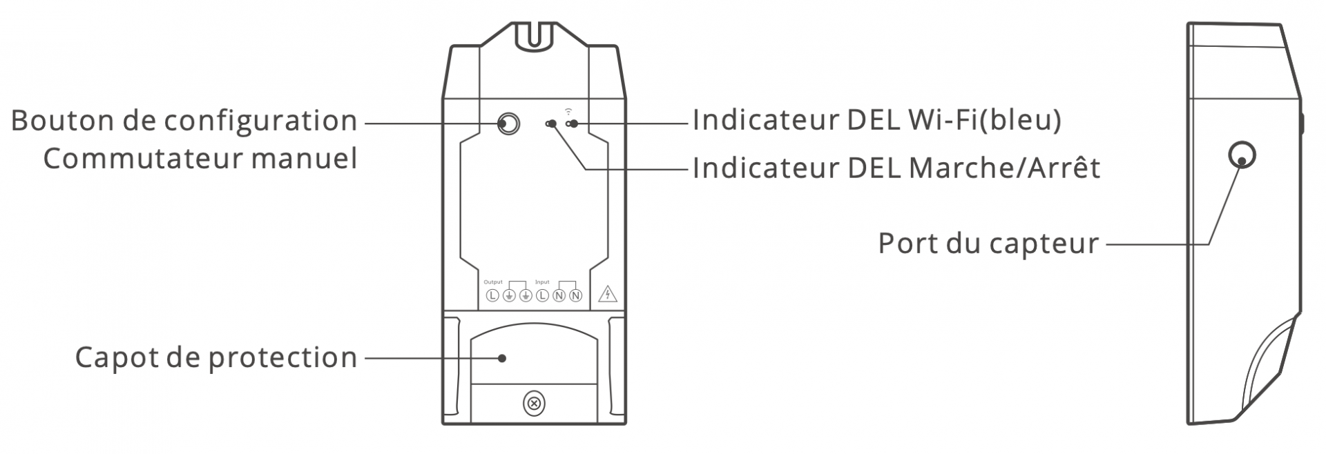 Boutons et voyants du module WiFi actionneur ON/OFF ou thermostat compatible eWelink Sonoff TH16 / TH10