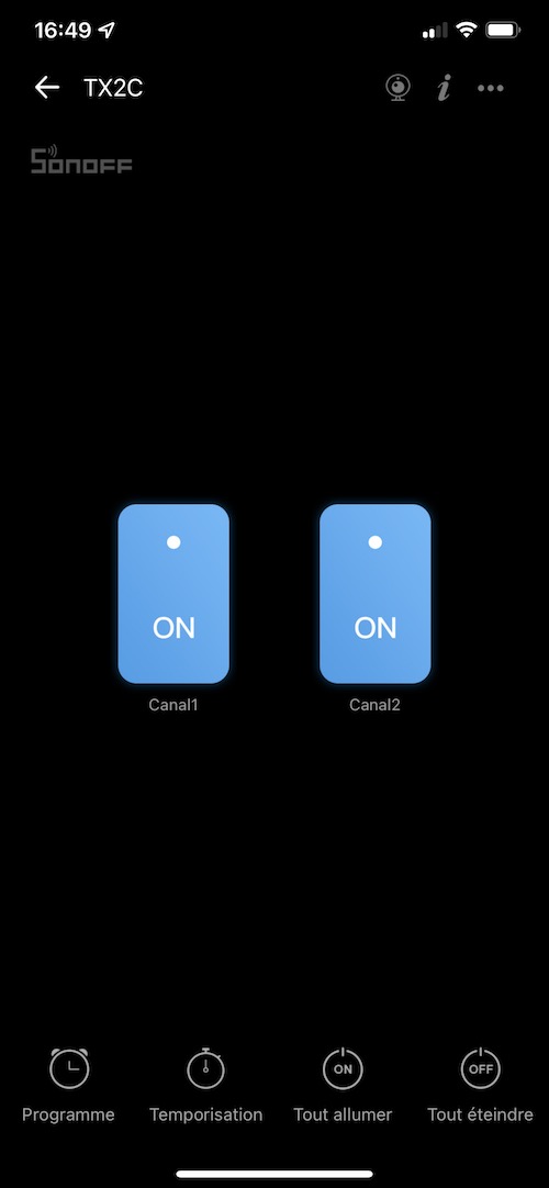 Application smartphone eWelink (iOS et Android) pour Sonoff TX-T0EU2C