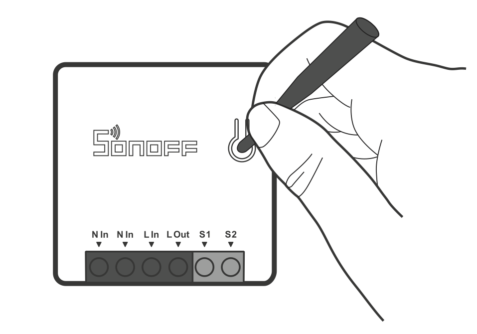 Bouton d'appairage du micromodule ZigBee Sonoff SNZBmini
