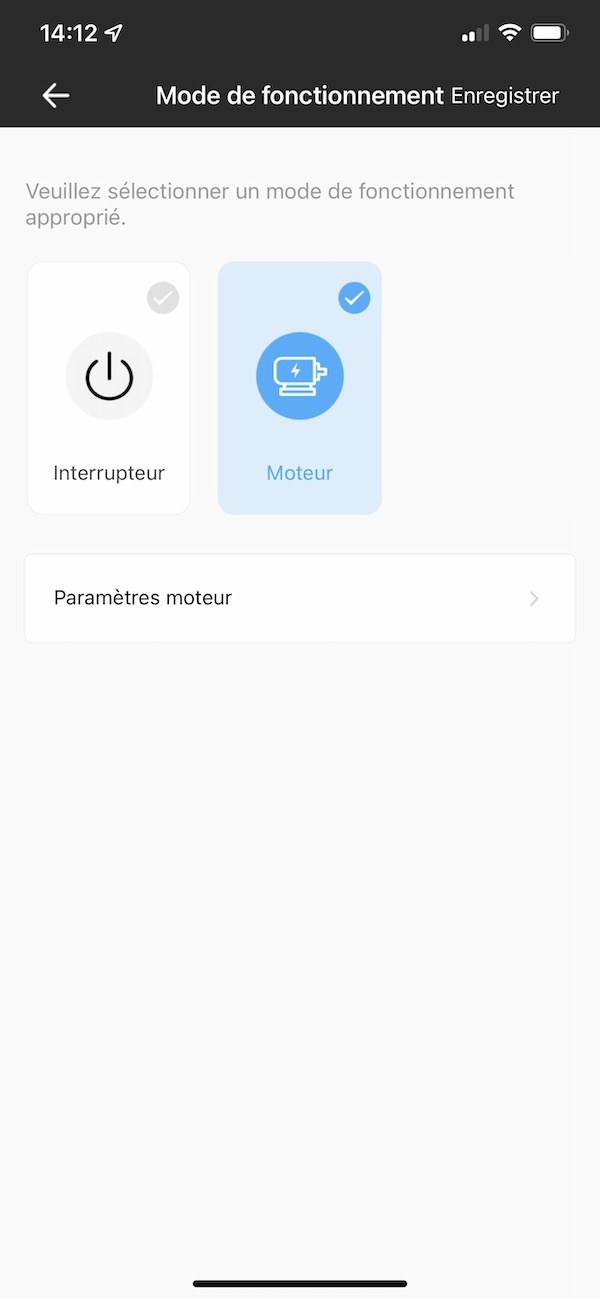 Choix du mode de fonctionnement du module WiFi Sonoff dualR3 Lite : moteur de volet roulant ou double relais