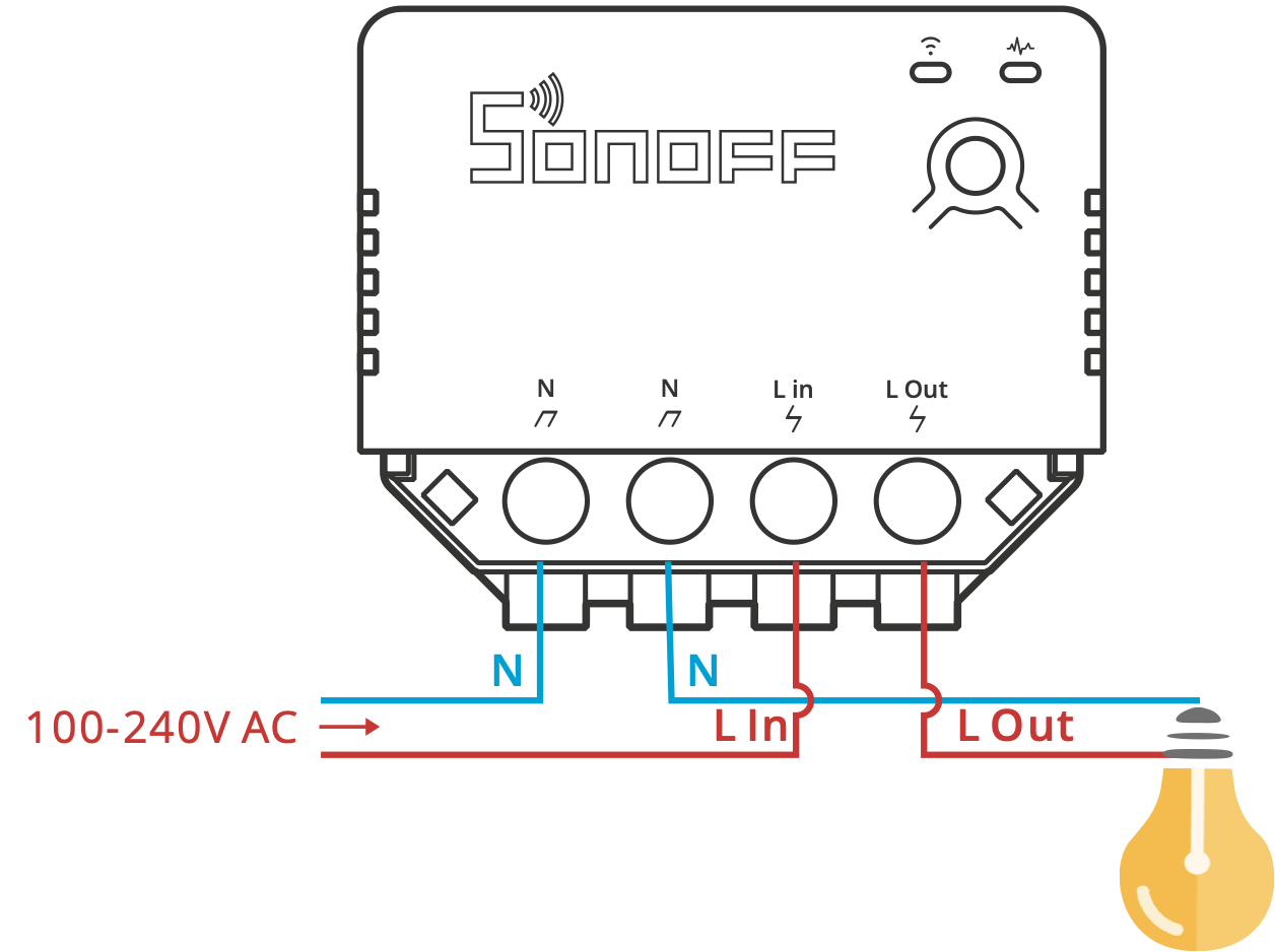 Câblage du micromodule WiFi compatible eWelink, Google Home et Amazon Alexa Sonoff miniR3