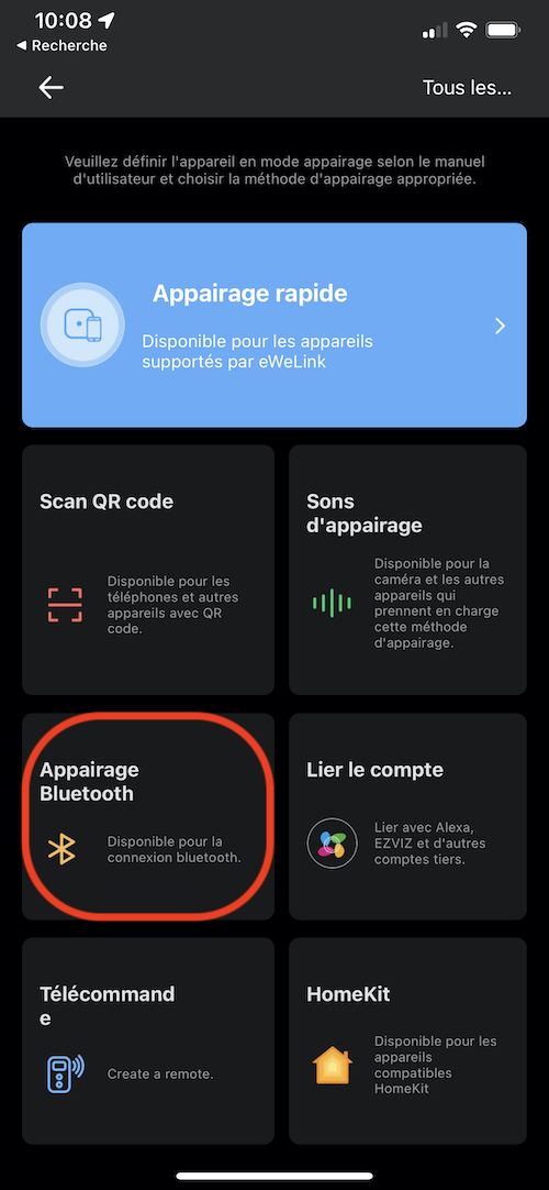 Ajouter un module Sonoff WiFi par détection Bluetooth