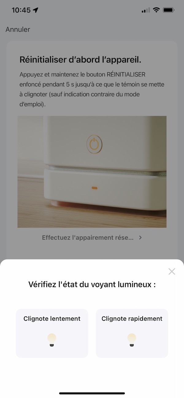 Application Tuya Smart Life : Voyant clignotant lentement