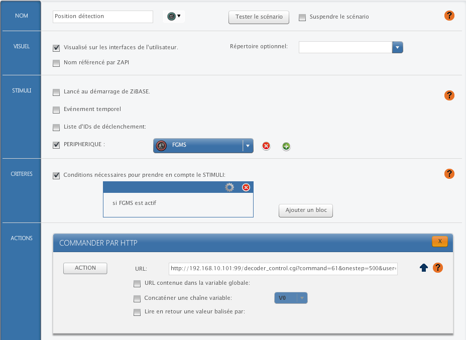 Scenario detection Zibase