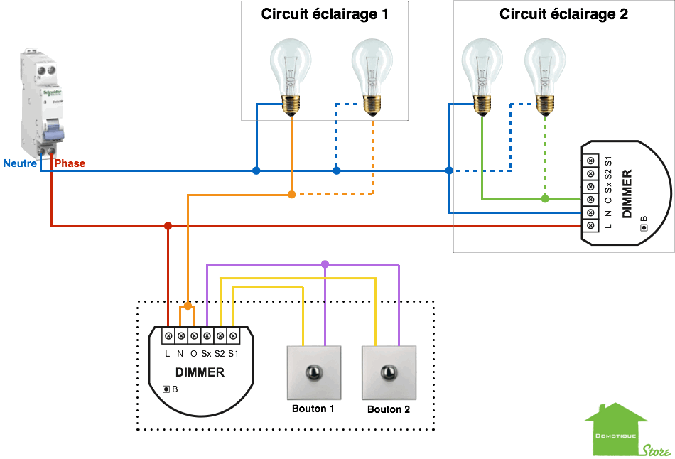 Domotiser son éclairage avec un fibaro FGD-211 sans le neutre au niveau des deux boutons avec une puissance à commander supérieure à 25W
