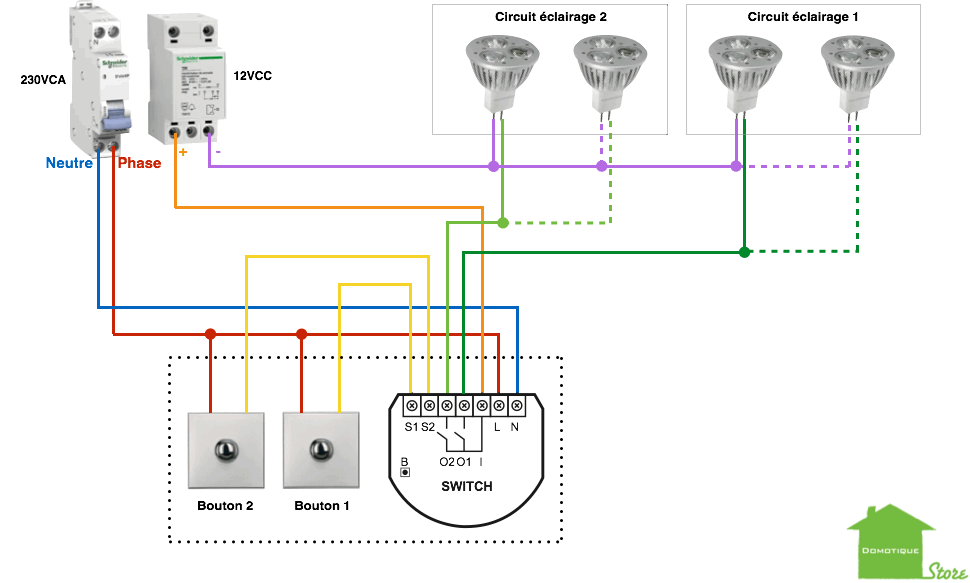 Domotiser son éclairage avec un fibaro FGS-222 avec une tension d'éclairage différente de la tension de commande