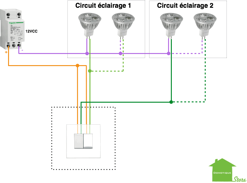 domotiser son eclairage bouton double FGS222 circuit très basse tension situation initial