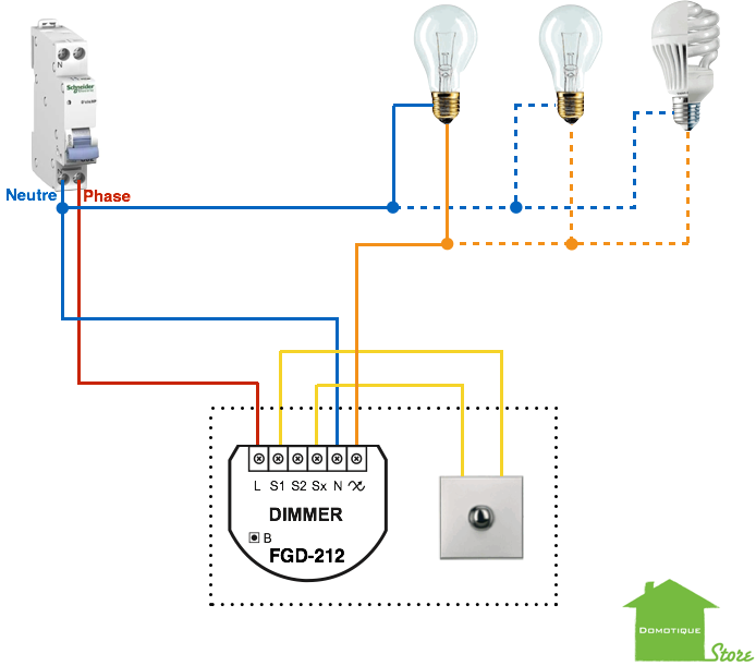 Domotiser son éclairage avec un fibaro FGD-212 dans le cas de la présence du neutre au bouton avec un bouton