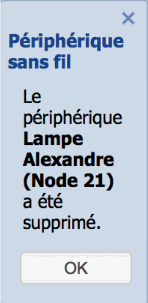 Message de confirmation de suppression du périphérique