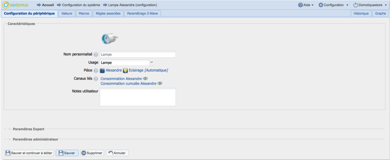 Page des paramètres du module