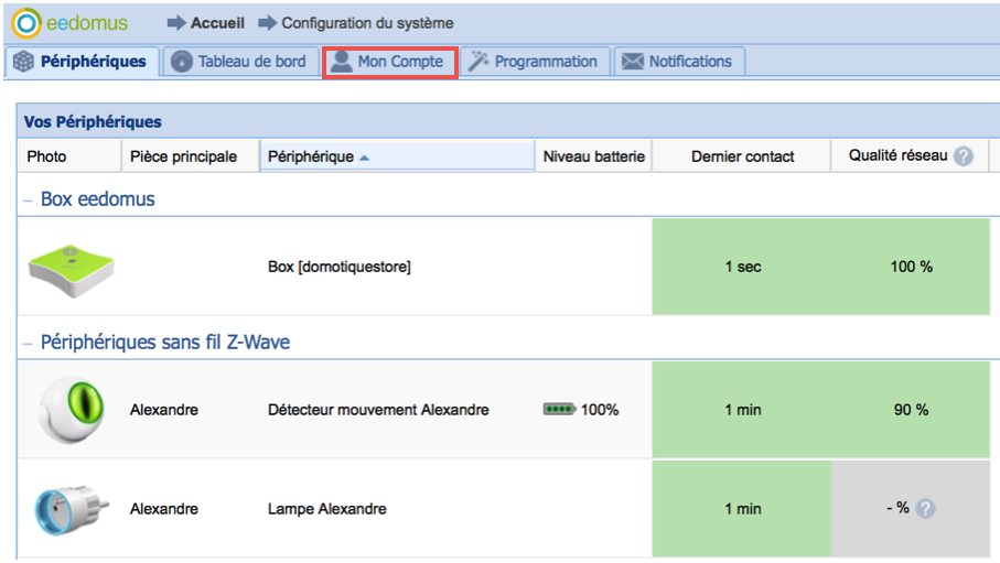 Cliquer sur mon compte