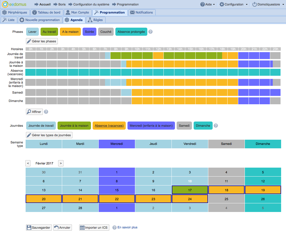 Fonction Agenda de la eedomus