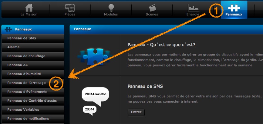 Panneau arrosage de la box domotique Fibaro Home Center