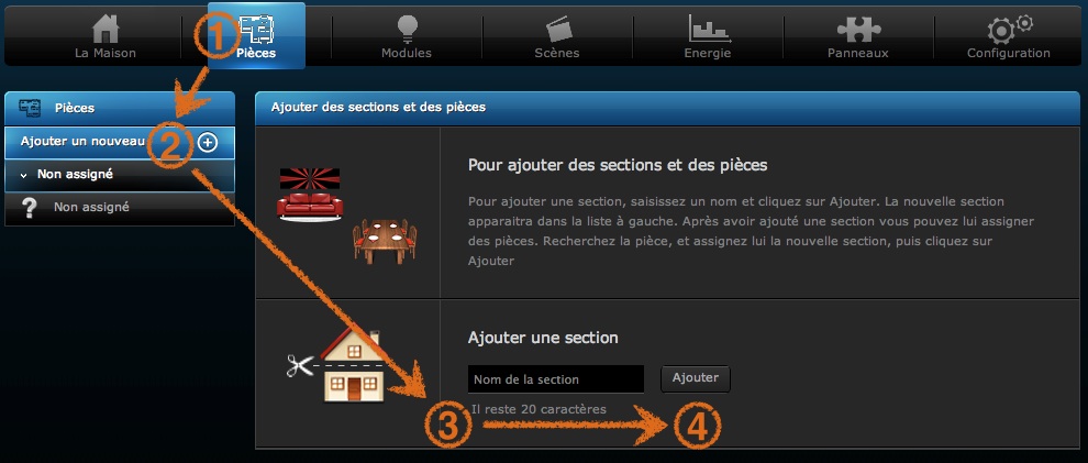 Création d'une Section sur la box domotique HC2 (Home Center 2) ou HCL (Home Center Lite)