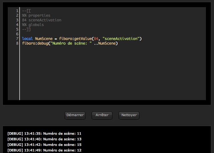 Exemple de script LUA permettant de récupérer les N° de scènes sur Home Center 2