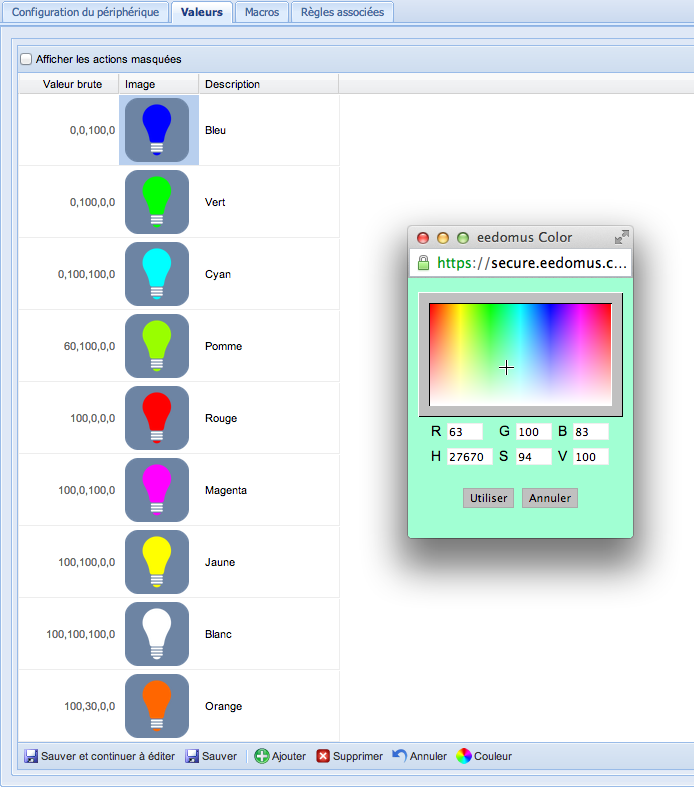 Eedomus couleurs personnalisées