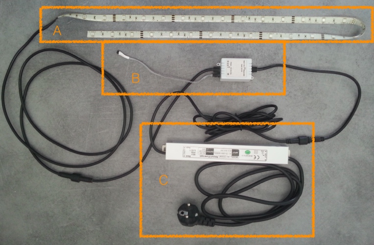 Bandeau LED, alimentation et récepteur infrarouge