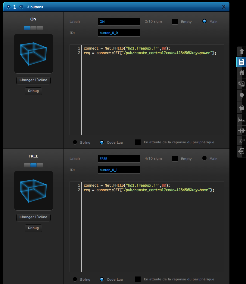Création des boutons de la télécommande Freebox sur la box domotique ZWave Home Center 2 de Fibaro