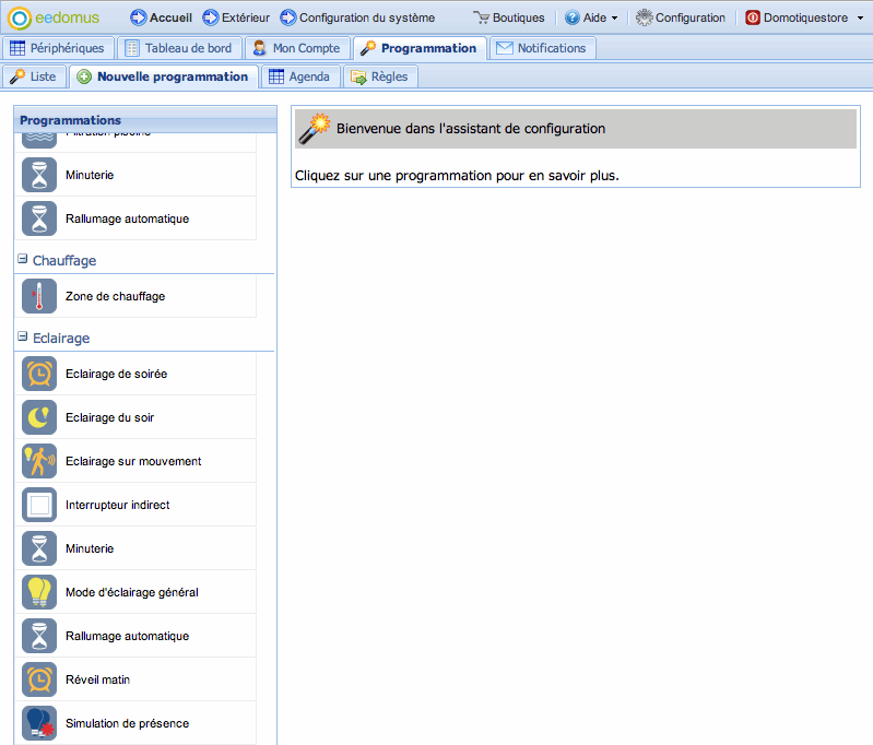 Assistant de programmation de la box domotique eedomus