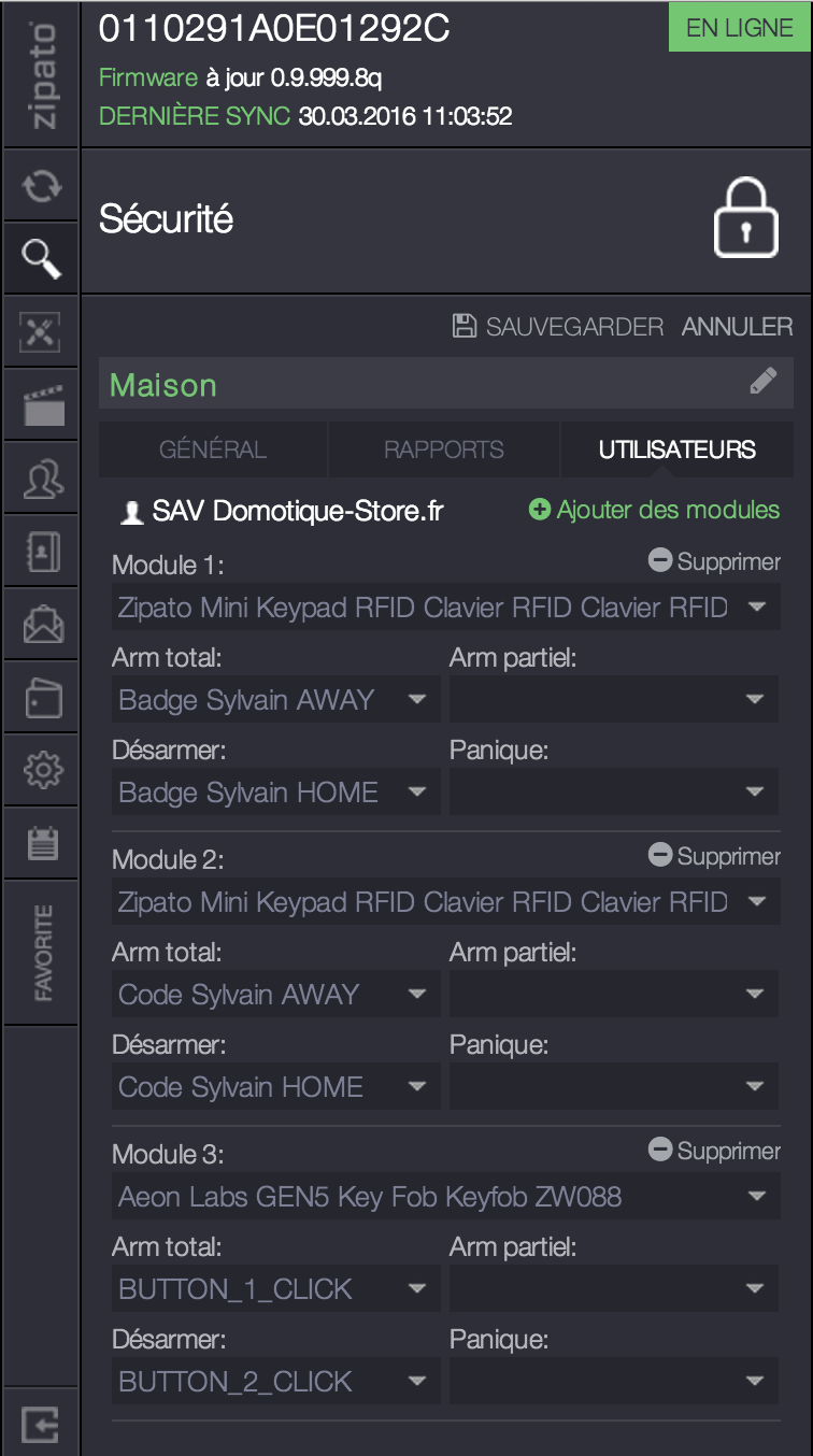 utilisateurs alarme zipabox